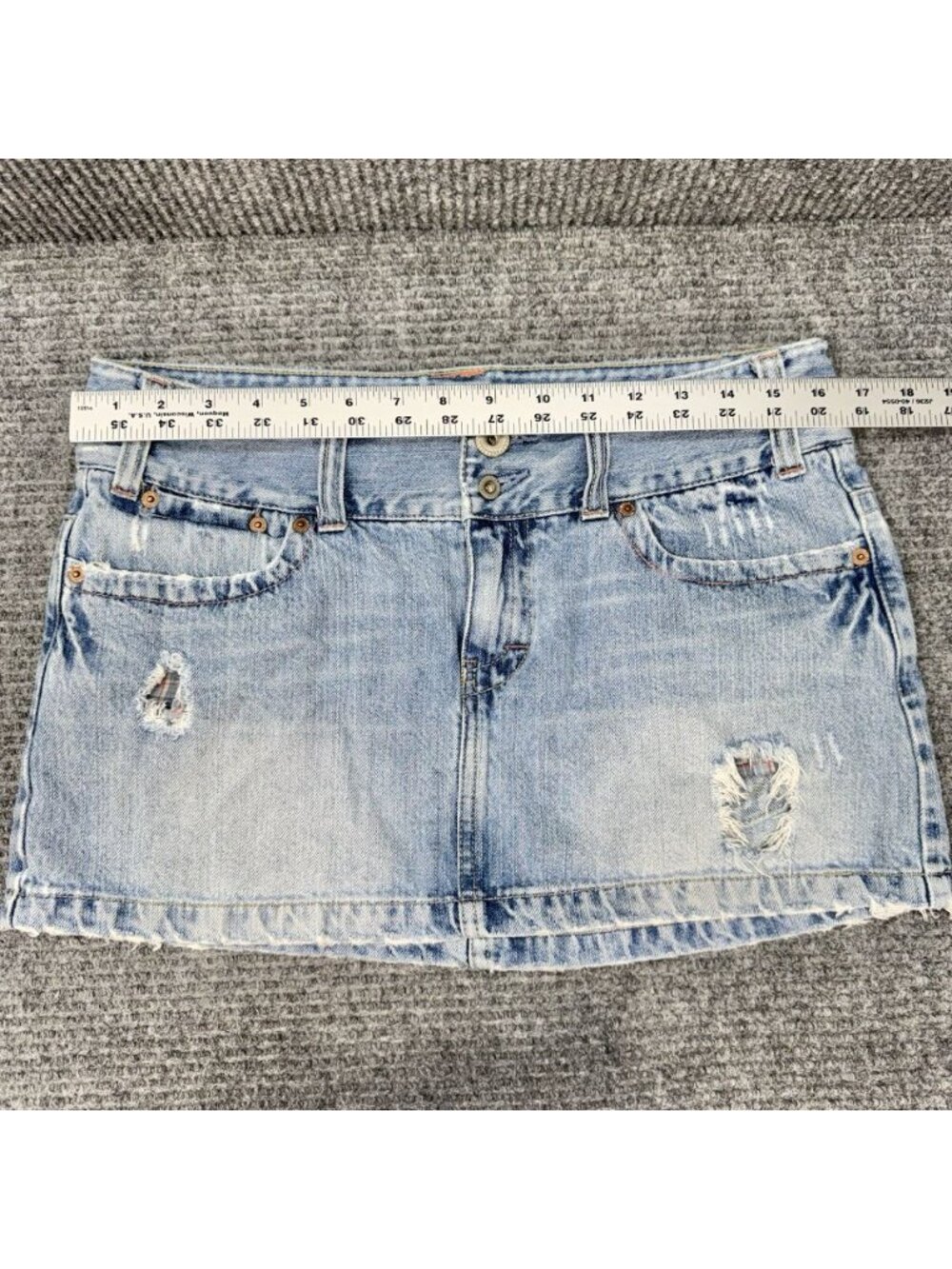 Vtg Y2K American Eagle Micro Mini Skirt Sz 8 Denim Jean Distressed Flap Pockets - Picture 5 of 7